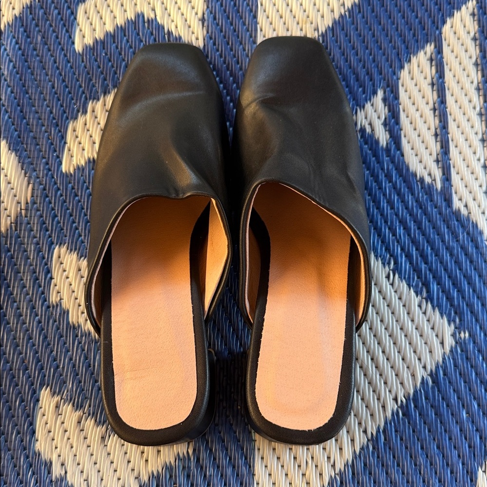 NWOT Size 8 Women Black Chunky Heel Mules Closed Toe Square Toe Slip On Shoes - Picture 10 of 14